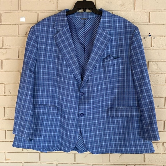 Oak Hill Blue Check Blazer Jacket Sport Coat 54/56 PR 3XL XXXL Big Man Preppy - Picture 1 of 12